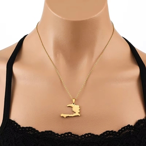 Collana con Ciondolo a Mappa Nazionale dell'Haiti Nordamericano, Impermeabile, in Acciaio Inossidabile, Gioielli alla Moda, Vendita all'Ingrosso per Donne e Uomini 2025 - Product Image 4