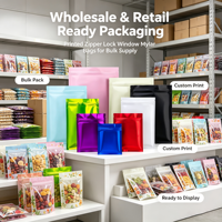 Sachets d'emballage personnalisés en Mylar transparent multi-tailles 3,5g 7g 14g 28g – Sacs en plastique pour fleurs séchées, bonbons, tabac, biscuits
