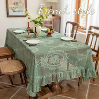 Nappe de table ronde en dentelle brodée style Rococo, motif découpé, pour décoration intérieure, fête, vente en gros, blanc et vert, France INS