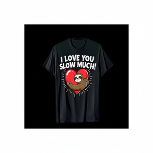 T-shirt unisexe décontracté à col rond et manches courtes, motif paresseux câlinant un cœur, en jersey imprimé dessin animé, cadeau de Saint-Valentin, tissu extensible moyen - Product Image 1