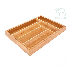 Organizador de cajones de cocina extensible de madera de bambú grande para bandeja de cubiertos multiusos en color natural - Product Image 2