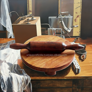 Handcrafted Premium Mango & Sheesham <b>Wood</b> Chakla Belan Combo Rustic Kitchen Tool for <b>Rolling</b> & Pastry Roti Board & Roller - Product Image 1
