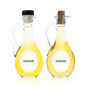 New Mold 8OZ Clear Custom Cooking Bottle Olive Oil Vinegar packaging Glass Bottle with Handle Black Lids