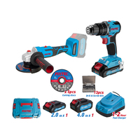FIXTEC Kit combiné d'outils électriques sans fil 20V sans balais à batterie commune, avec perceuse, meuleuse d'angle, clé à chocs et marteau