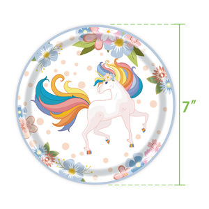 Juego de Artículos para Fiesta de Unicornio con Diseño Floral Arcoíris, Platos, Vasos y Servilletas de 7 y 9 Pulgadas, Decoraciones de Cumpleaños - Product Image 2