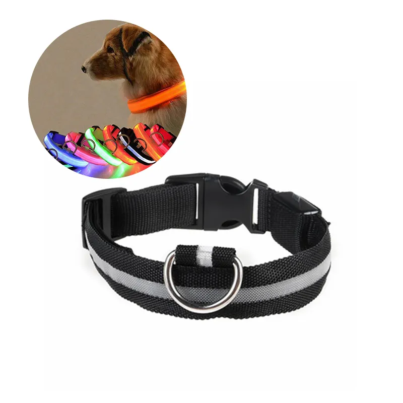 Collier pour animal de compagnie multicolore rechargeable par USB Bande lumineuse à LED Chargement réglable Clignotant Glow In Dark Light Up LED Pet Dog Collar