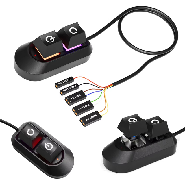 2M Desktop Computer Power Button PC Switch Mechanical Key External Start Power On/Off and Reset Button LED Light Extension Cable