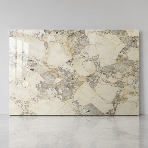 Dalle en pierre frittée effet marbre Golden Pandora, carrelage en porcelaine poli effet marbre 1600 x 3200 x 12 mm pour mur - Product Image 1