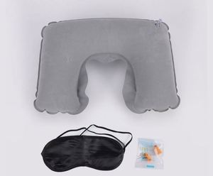 <b>Inflatable</b> Travel Neck Pillow Support for Traveling Airplanes <b>Cars</b> With Compact Carrying Bag Soft Velvet Washable Cover - Product Image 2