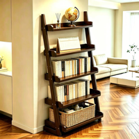 Étagère de rangement murale en bambou à plusieurs niveaux, trapézoïdale, 5 étagères, organisateur rétro pour salon, chambre, bureau