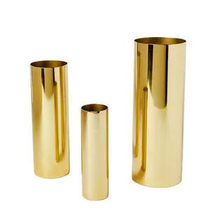Hot Sale Stainless Steel Fancy Cylinder Flower Vase For Table Top Custom Gold Electroplated Steel Cylinder Flower Vase Bowl
