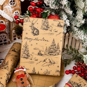 MAYPLUSS Kraft Christmas <b>Wrapping</b> <b>Paper</b> Roll 17 Inch X 33 Feet Vintage Reindeer Tree Bird Print Brown Holiday Gift Wrap - Product Image 2