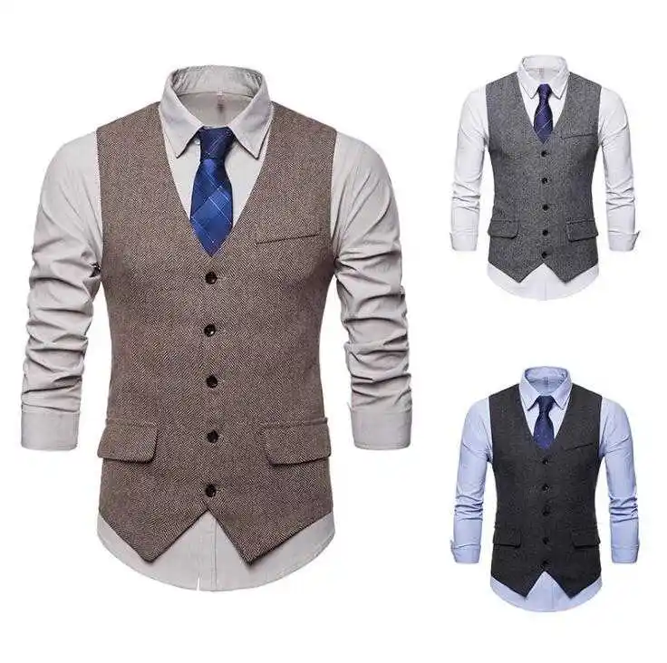 Autumn new men's European and American fashion large size single-breasted vest men's V-neck suit vest wholesale