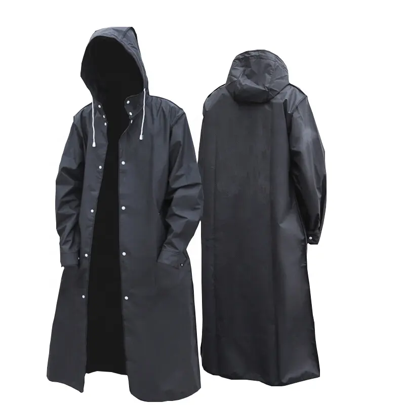 High quality Pvc raincoat custom logo buttons up black motorcycle lightweight rain coat for adults waterproof poncho raincoat