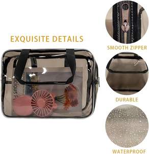 Sac de maquillage transparent imperméable en PVC pour voyage, avec fermeture éclair, poignées et sangles, sac fourre-tout gris - Product Image 4