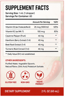 Complément Herbal Liquide au Poivre de Cayenne avec Aubépine, Racine de Betterave, Curcuma, Vitamine K2+D3 60mL