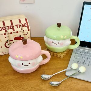 Cute Apple Ceramic Mug with Lid Porcelain Coffee Cup Gift Drinkware for Home Office - Product Image 3