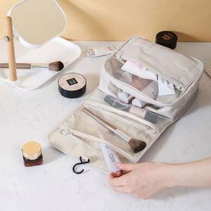 Pochette de voyage multifonctionnelle à fermeture éclair, trousse de maquillage imperméable en tissu Oxford, sac de toilette suspendu avec crochet - Product Image 4