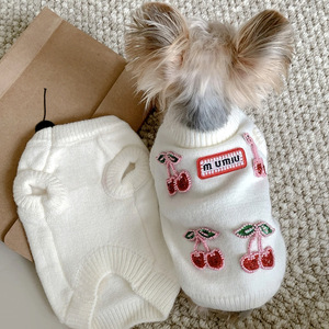 Suéter Tejido para Perros Pequeños <span class=keywords><strong>con</strong></span> Diseño de Cerezas, Ropa Casual de Invierno para Teddy, Bichón y <span class=keywords><strong>Yorkshire</strong></span> Terrier - Product Image 1