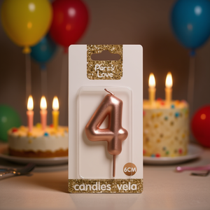 Bougie d'anniversaire en or rose numéro 4 Party Love, 6 cm, décoration de gâteau - Product Image 2