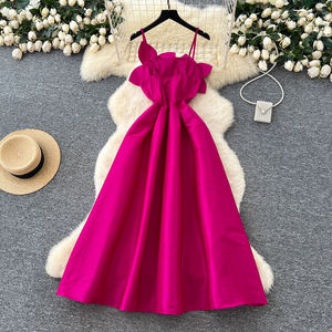 女性のためのカスタム夏のローマンチュニックスリム女性ノースリーブ3DフラワーストラップAラインエレガントなプラスサイズのイブニングパーティードレス - Product Image 3