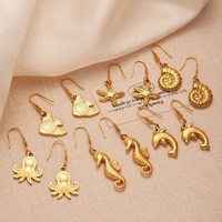 Nouveau design Collier chaîne à maillons en acier inoxydable plaqué or 18 carats pour femme, avec pendentif dauphin, coquillage et pieuvre, thème Océan d'été