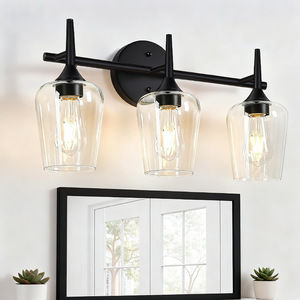 Lámpara de pared industrial de hierro negro con 3 luces y portalámparas E26 para iluminación de espejo en baño y dormitorio - Product Image 1