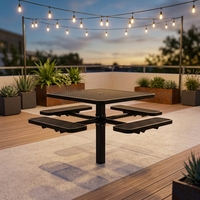 Table de pique-nique carrée noire OEM 72 pouces avec chaises, ensemble robuste pour jardin/terrasse, table de camping avec bancs, en métal expansé