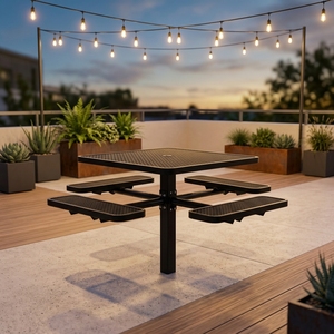 Table de pique-nique carrée noire OEM 72 pouces avec chaises, ensemble robuste <span class=keywords><strong>pour</strong></span> jardin/terrasse, table de camping avec bancs, en métal expansé - Product Image 2