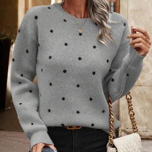 Suéter <span class=keywords><strong>de</strong></span> <span class=keywords><strong>Punto</strong></span> Jacquard con Cuello Redondo y Manga Larga Informal para Mujer, Personalizado, para Otoño - Product Image 3
