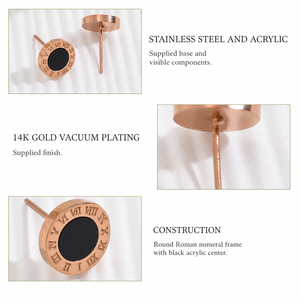 Pendientes de acrílico con números romanos, acero inoxidable, chapado al vacío en oro de 14 quilates, oro rosa, negro, 8 mm - Product Image 4