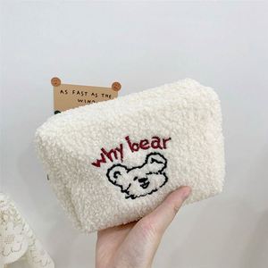 Women's Travel <b>Makeup</b> Bag Cute Bear Logo Terry Cloth Plush Cosmetic <b>Case</b> Zipper Wholesale Custom Embroidery Fuzzy Towel Look - Product Image 5