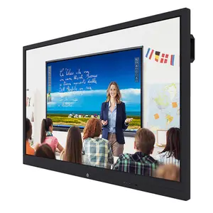 Papan Pintar Layar Sentuh 65 Inci, Monitor LCD Presentasi Interaktif untuk Kantor dengan Dudukan TV Bergulir