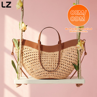 Sac fourre-tout LZ personnalisé en raphia tressé avec bandoulière en cuir véritable – Grands sacs de voyage d'été pour la plage, sacs à main quotidiens pour femme