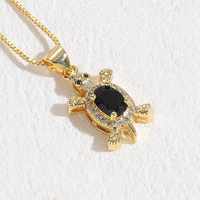 Gran oferta, serie Ocean, lindo collar de tortuga de circón de cristal, collar con colgante de tortuga marina de oro de 14K Chapado en cobre para mujer