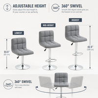 Tabouret de bar moderne en tissu à hauteur réglable, base chromée, vérin à gaz, pivotant à 360°, ergonomique, avec dossier en grille capitonné, pour comptoir, salle à manger, salon, maison