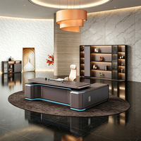 Scrivania Direzionale di Lusso Stile Italiano KMJ, Arredamento per Ufficio Moderno con Luce LED a Controllo Vocale, Tavolo da Ufficio a L per CEO