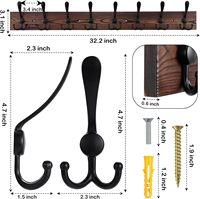 Porte-manteau mural grand format 32,2'' avec 8 crochets métalliques triples, finition noire, en planche de pin pour suspendre manteaux et vestes dans la cuisine