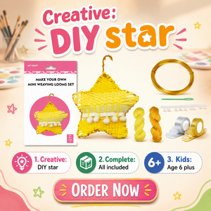 Jouet DIY pour enfants, créez votre propre mini métier à tisser en forme d'étoile, ensemble de tissage manuel, ornement suspendu en forme d'étoile, fil arc-en-ciel, jouet artisanal fait main - Product Image 3