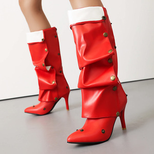 Bottes pointues à talons aiguilles super hauts pour femmes, style automne-hiver, avec bouton, design double portée, pour filles tendance - Product Image 3