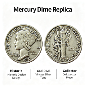 Replica della Moneta Mercury Dime da 10 Centesimi, Moneta Decorativa USA con Testa della Libertà Alata, Replica da Collezione per Regalo o Esposizione - Product Image 1