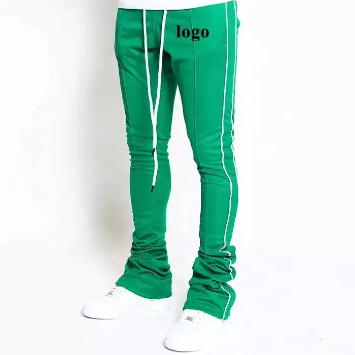 KY Wholesale Custom Stacked Sweatpants Men Side Stripe Stacked Sweat Flare Pants Men