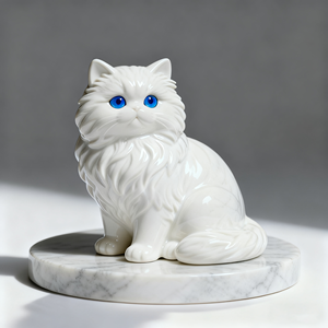 흰색 페르시안 고양이 레진 정원 조각상 - Product Image 1