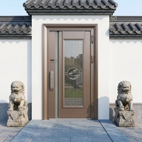 Porte d'entrée de villa en aluminium coulé chinois sur mesure, nouvelle, avec grand vitrage décoratif, porte de sécurité, serrure numérique intelligente