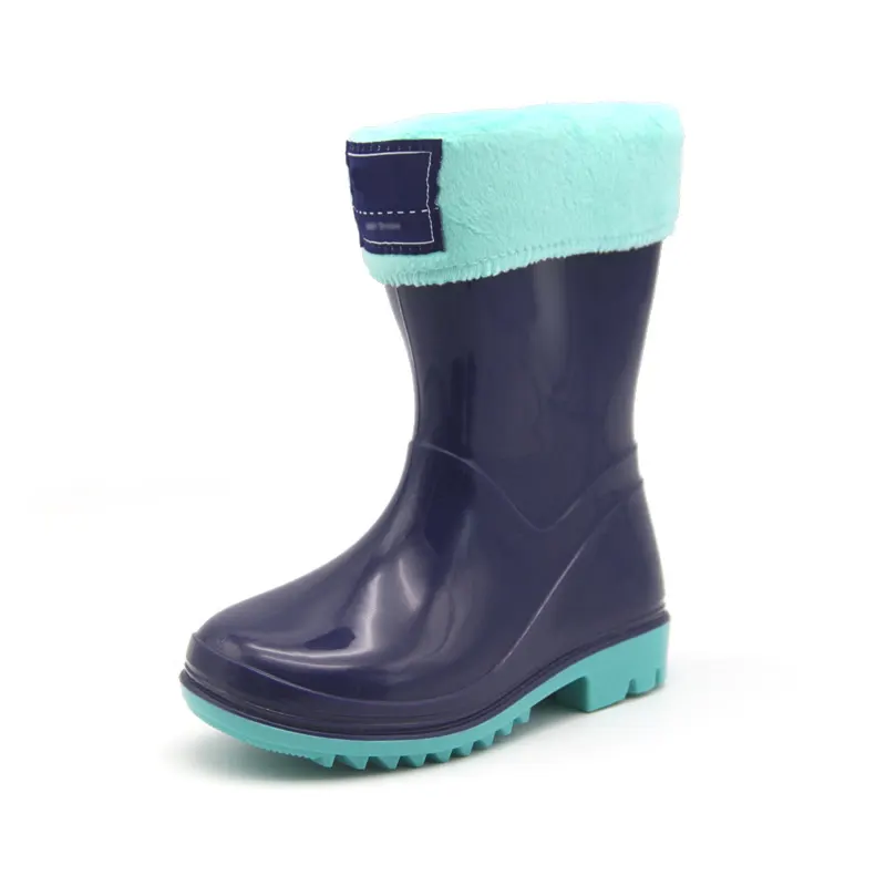 OEM customized Non-slip winter warm velvet children waterproof rain boots for kids botas de lluvia