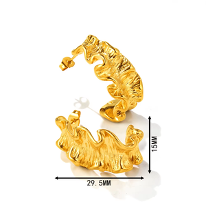 Boucles d'oreilles ondulées torsadées à la mode bijoux populaires plaqué or en acier inoxydable pli vague texturé boucles d'oreilles pour les femmes - Product Image 2