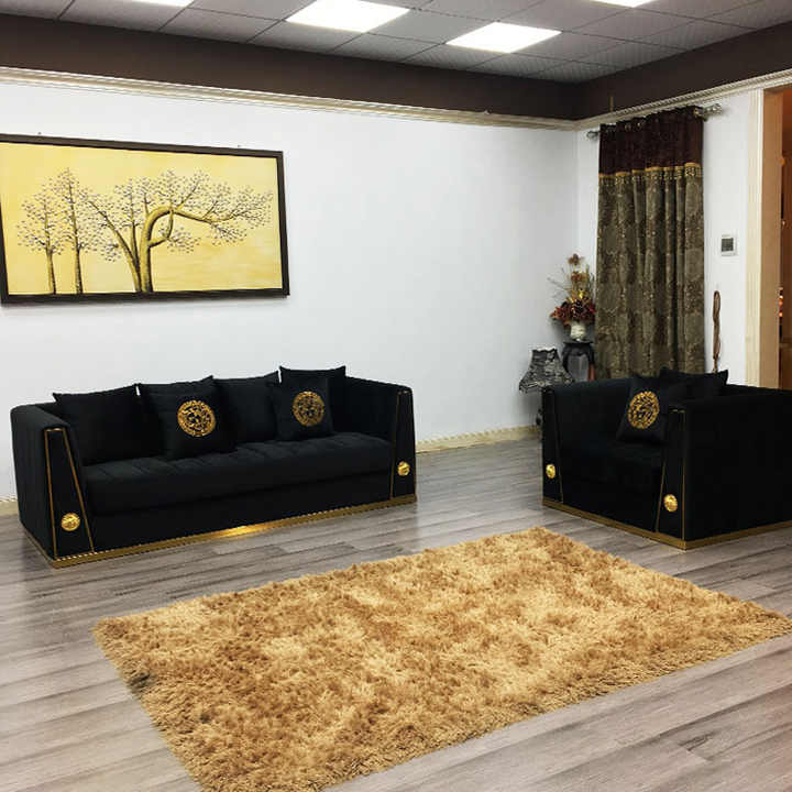 Modern Luxury Black Golden Velvet Sofa and Love Seat Nordic Gold