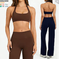 Top deportivo sin costuras para mujer con cuello halter, espalda descubierta y soporte alto para yoga y entrenamiento