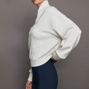 <span class=keywords><strong>Sudadera</strong></span> cómoda de algodón y elastano <span class=keywords><strong>con</strong></span> <span class=keywords><strong>media</strong></span> <span class=keywords><strong>cremallera</strong></span>, manga larga, cuello alto, transpirable y cortavientos para <span class=keywords><strong>mujer</strong></span> - Product Image 3