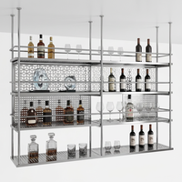 Étagère à vin suspendue en acier inoxydable bronze, 3 niveaux, étagère murale pour bar, étagère à vin suspendue pour bar à domicile avec étagère en bois